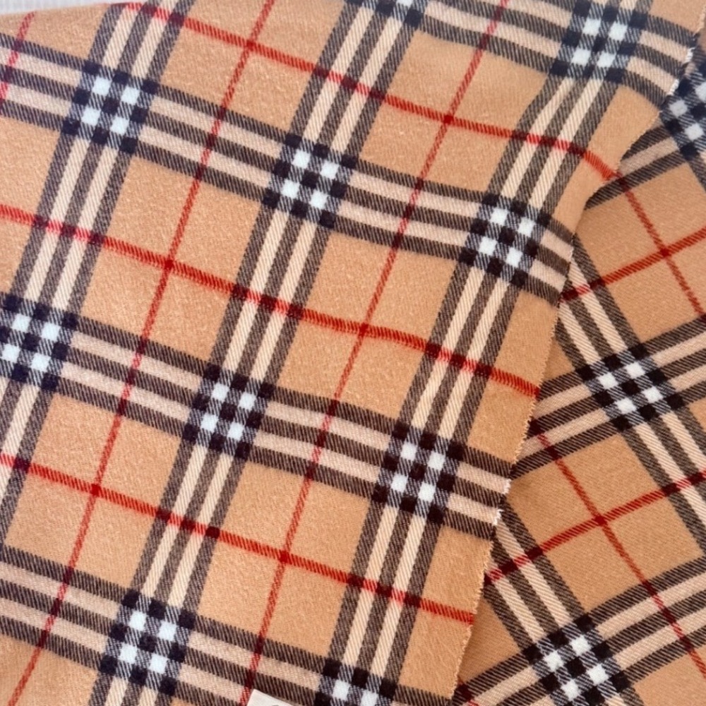 Rong Jia Cashmere Plaid Scarf Beige Nova Check Wrap Shawl 64x28 Quiet Luxury - Picture 3 of 7
